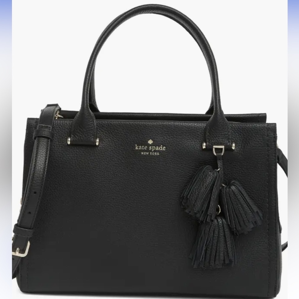 kate spade Black Leather Satchel with Tassel Charm